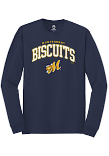 Summit Sportswear Montgomery Biscuits Navy Blue Arch Mascot Long Sleeve T Shirt