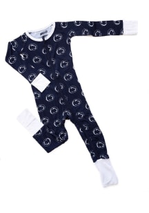 Baby Navy Blue Penn State Nittany Lions Double Zipper Loungewear One Piece Pajamas