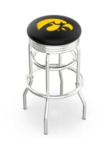 Black Iowa Hawkeyes Double-Ring Swivel Chrome Pub Stool