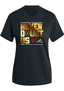 Adidas Indiana Hoosiers Womens Black 2025 CFP National Champions Locker Room Short Sleeve T-Shirt