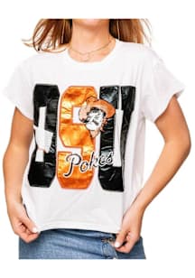 Queen of Sparkles Oklahoma State Cowboys Womens White Metallic Letters Short Sleeve T-Shirt