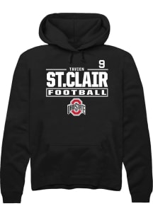 Tavien St. Clair Rally Mens Black Ohio State Buckeyes NIL Stacked Box Hooded Sweatshirt