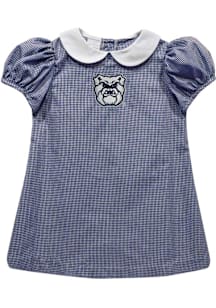 Vive La Fete Butler Bulldogs Toddler Girls Navy Blue Gingham Collar Short Sleeve Dress