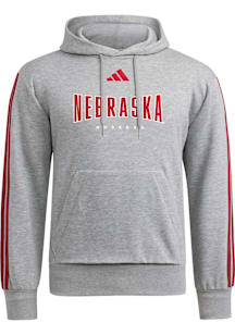 Adidas Nebraska Cornhuskers Mens Grey 3 Stripe Long Sleeve Hoodie