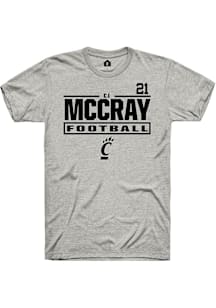 CJ McCray Cincinnati Bearcats Ash Football NIL Stacked Box Short Sleeve Player T Shirt