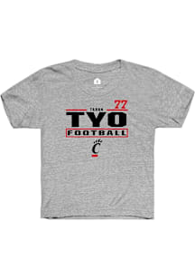 Taran Tyo Cincinnati Bearcats Youth Grey NIL Stacked Box Player Tee