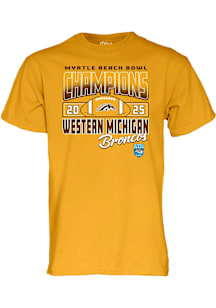 Blue 84 Western Michigan Broncos Gold 2025 Myrtle Beach Bowl Champions Short Sleeve T Shirt