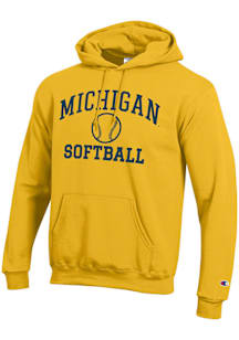 Champion Michigan Wolverines Mens Yellow Softball Powerblend Long Sleeve Hoodie