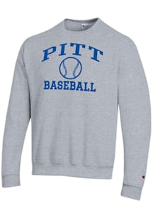 Mens Pitt Panthers Grey Champion Baseball Powerblend Crew Sweatshirt