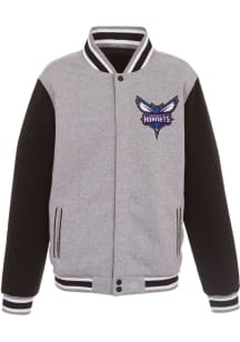 Charlotte Hornets Mens Grey Reversible Fleece Medium Weight Jacket