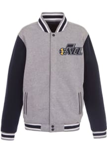 Utah Jazz Mens Grey Reversible Fleece Medium Weight Jacket