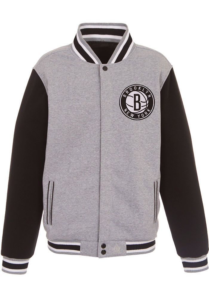 Brooklyn Nets Mens Grey Reversible Fleece Medium Weight Jacket