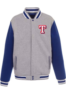 Texas Rangers Mens Grey Reversible Fleece Medium Weight Jacket