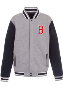 Boston Red Sox Mens Grey Reversible Fleece Medium Weight Jacket