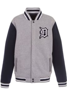 Detroit Tigers Mens Grey Reversible Fleece Medium Weight Jacket