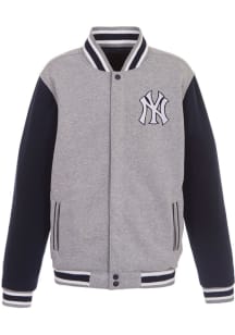 New York Yankees Mens Grey Reversible Fleece Medium Weight Jacket