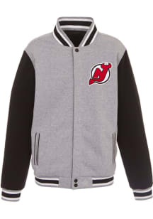 New Jersey Devils Mens Grey Reversible Fleece Medium Weight Jacket