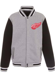 Detroit Red Wings Mens Grey Reversible Fleece Medium Weight Jacket