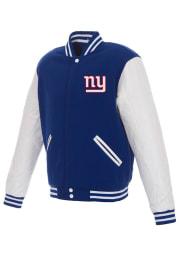 New York Giants Mens Blue Reversible Fleece Faux Leather Medium Weight Jacket