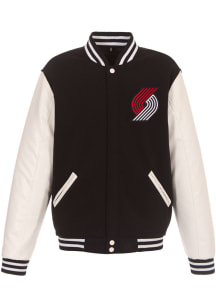 Portland Trail Blazers Mens Black Reversible Fleece Faux Leather Medium Weight Jacket