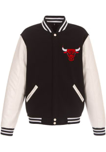 Chicago Bulls Mens Black Reversible Fleece Faux Leather Medium Weight Jacket