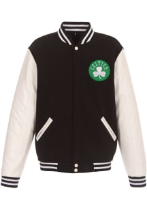 Boston Celtics Mens Black Reversible Fleece Faux Leather Medium Weight Jacket