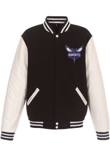 Charlotte Hornets Mens Black Reversible Fleece Faux Leather Medium Weight Jacket