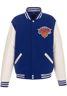New York Knicks Mens Blue Reversible Fleece Faux Leather Medium Weight Jacket