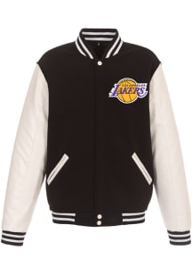 Los Angeles Lakers Mens Black Reversible Fleece Faux Leather Medium Weight Jacket