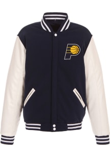 Indiana Pacers Mens Navy Blue Reversible Fleece Faux Leather Medium Weight Jacket