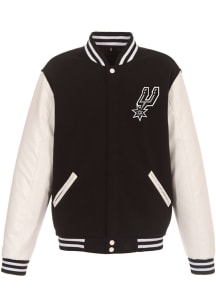 San Antonio Spurs Mens Black Reversible Fleece Faux Leather Medium Weight Jacket