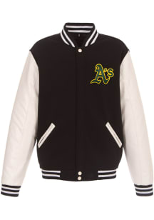 Oakland Athletics Mens Black Reversible Fleece Faux Leather Medium Weight Jacket