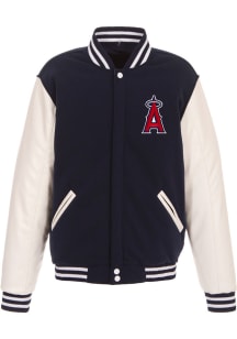 Los Angeles Angels Mens Navy Blue Reversible Fleece Faux Leather Medium Weight Jacket