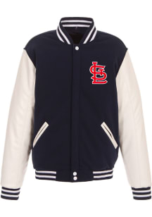St Louis Cardinals Mens Navy Blue Reversible Fleece Faux Leather Medium Weight Jacket