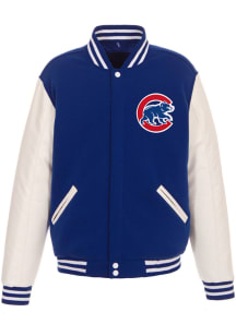 Chicago Cubs Mens Blue Reversible Fleece Faux Leather Medium Weight Jacket