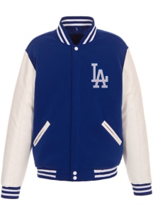 Los Angeles Dodgers Mens Blue Reversible Fleece Faux Leather Medium Weight Jacket