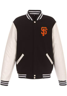 San Francisco Giants Mens Black Reversible Fleece Faux Leather Medium Weight Jacket