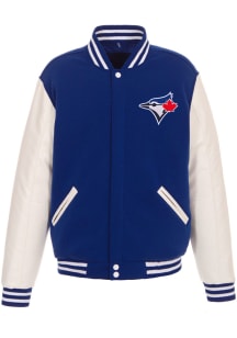Toronto Blue Jays Mens Blue Reversible Fleece Faux Leather Medium Weight Jacket