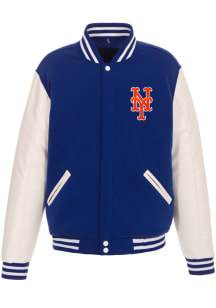 New York Mets Mens Blue Reversible Fleece Faux Leather Medium Weight Jacket