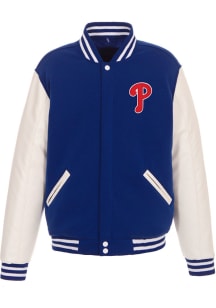 Philadelphia Phillies Mens Blue Reversible Fleece Faux Leather Medium Weight Jacket