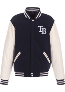Tampa Bay Rays Mens Navy Blue Reversible Fleece Faux Leather Medium Weight Jacket