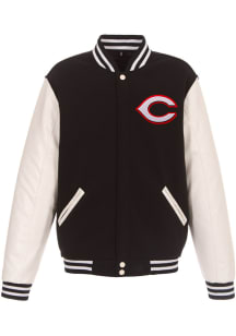 Cincinnati Reds Mens Black Reversible Fleece Faux Leather Medium Weight Jacket