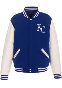Kansas City Royals Mens Blue Reversible Fleece Faux Leather Medium Weight Jacket