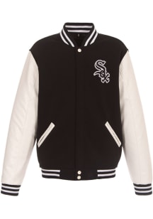 Chicago White Sox Mens Black Reversible Fleece Faux Leather Medium Weight Jacket