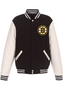 Boston Bruins Mens Black Reversible Fleece Faux Leather Medium Weight Jacket