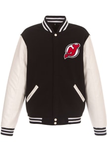 New Jersey Devils Mens Black Reversible Fleece Faux Leather Medium Weight Jacket