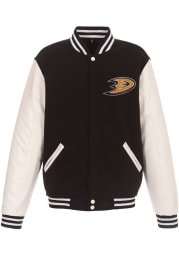 Anaheim Ducks Mens Black Reversible Fleece Faux Leather Medium Weight Jacket