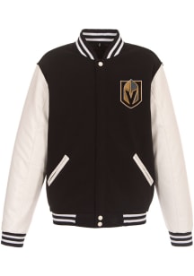 Vegas Golden Knights Mens Black Reversible Fleece Faux Leather Medium Weight Jacket