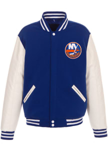 New York Islanders Mens Blue Reversible Fleece Faux Leather Medium Weight Jacket