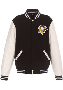 Pittsburgh Penguins Mens Black Reversible Fleece Faux Leather Medium Weight Jacket